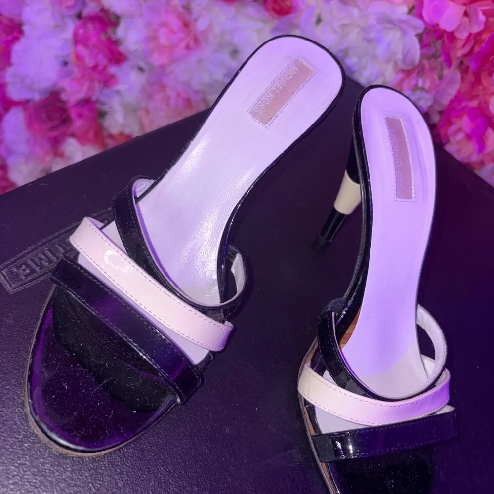 Michael Kors Costanzo Black White Patent Mule Heels Size 7.5